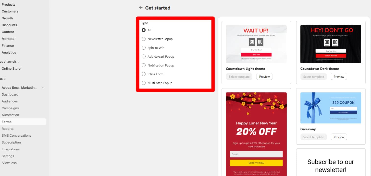 AVADA forms and popup templates