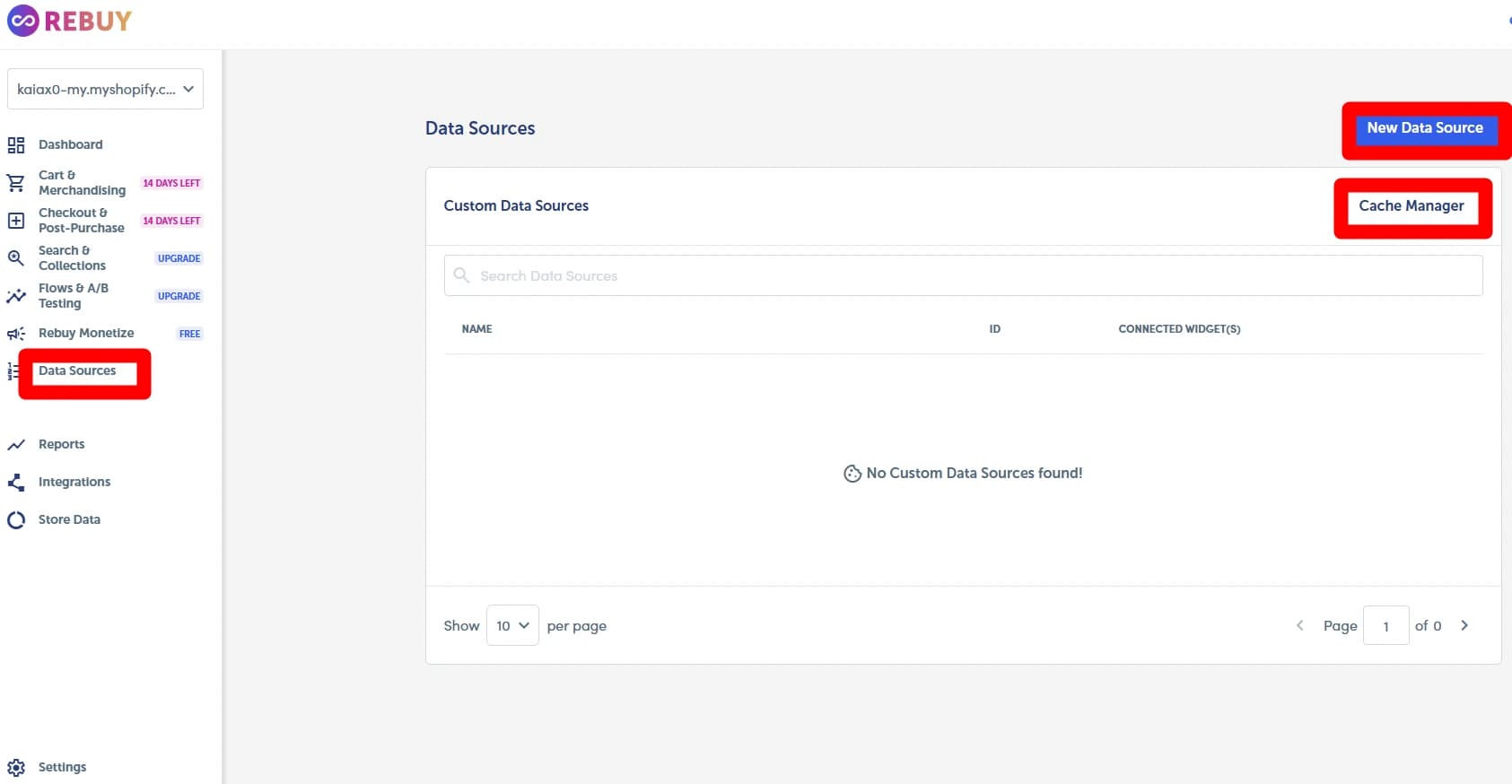 Rebuy Data Sources dashboard
