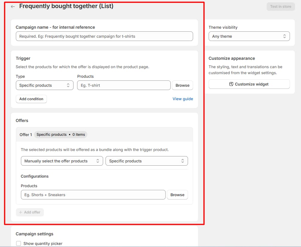 Selleasy Frequently Bought Together campaign configuration
