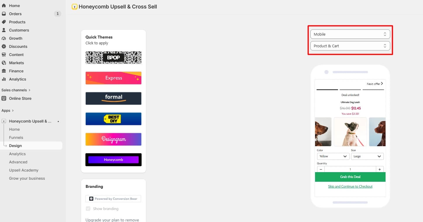 Honeycomb design customization screen
