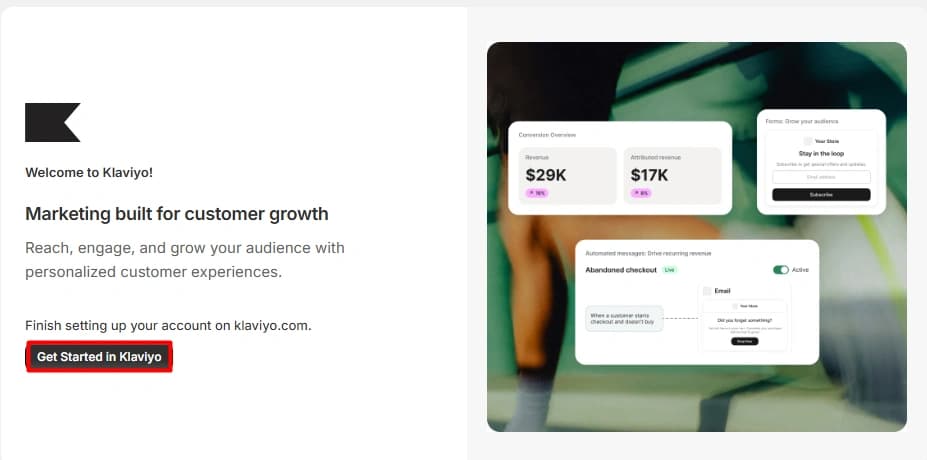 Klaviyo onboarding screen
