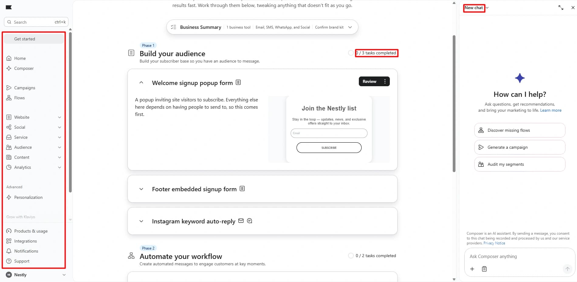 Klaviyo main dashboard