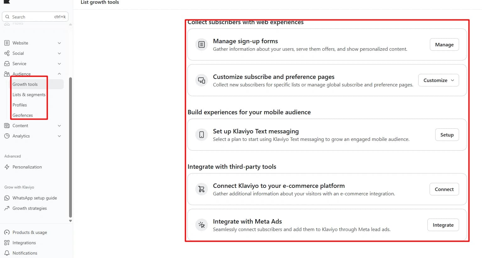 Klaviyo audience growth tools
