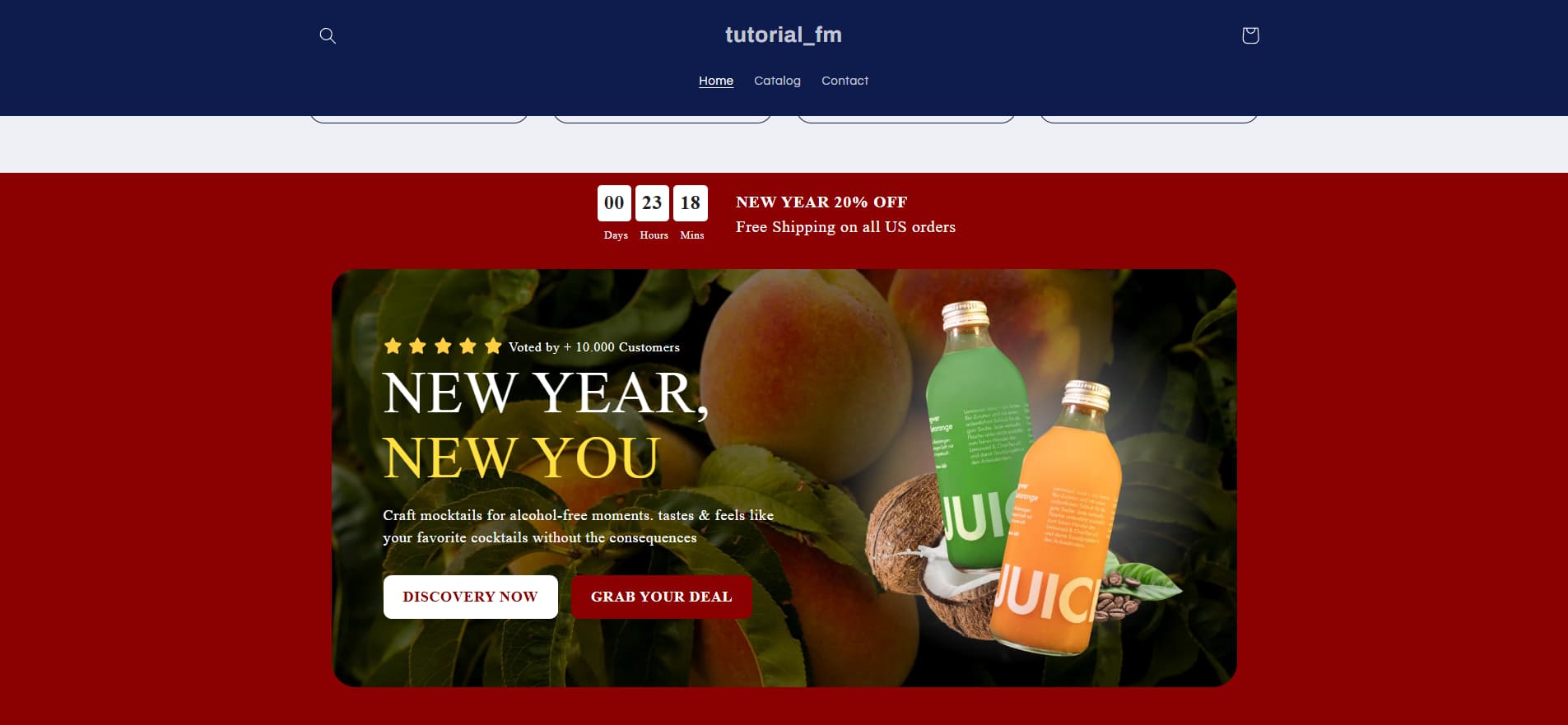The Shopify theme header remaining above a visually different PageFly New Year page design