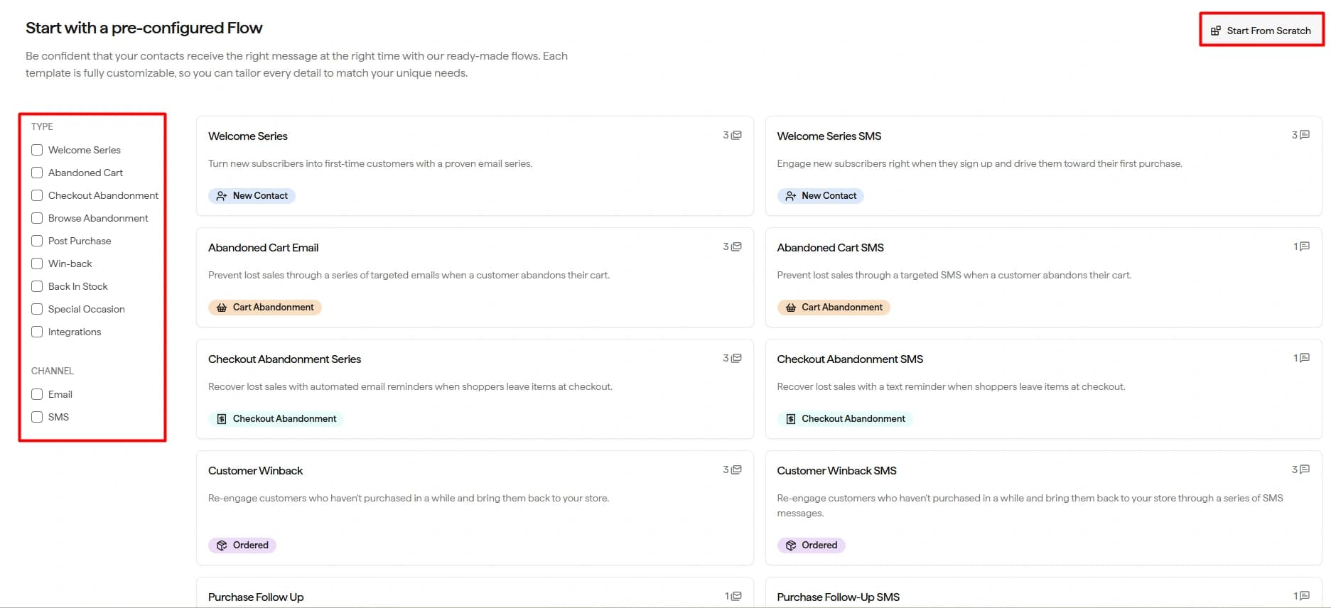 Privy preconfigured marketing flows
