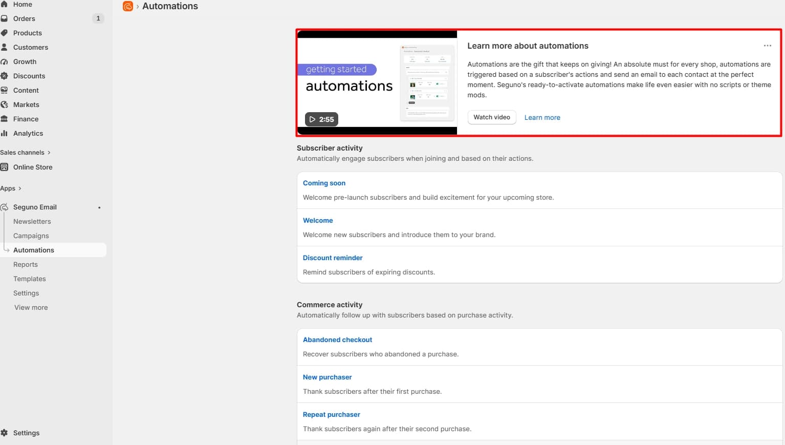 Seguno automations section