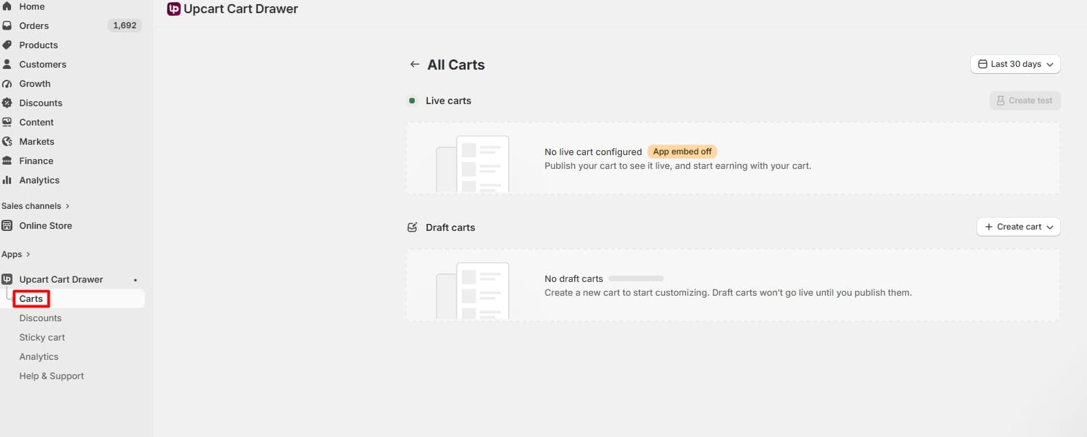UpCart cart builder showing cart customization controls